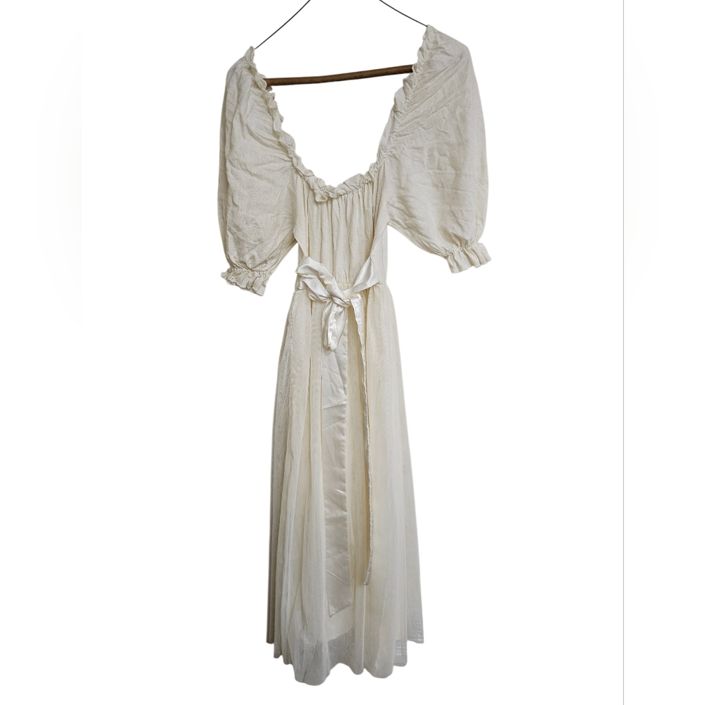 Adobe Lane Swoon Dress Cotton Tulle and Silk Size Small Puff Sleeves - Picture 6 of 12